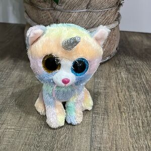 Ty Beanie Boo Heather the Unicorn Silver Horn Rainbow with Big Eyes 7.5”